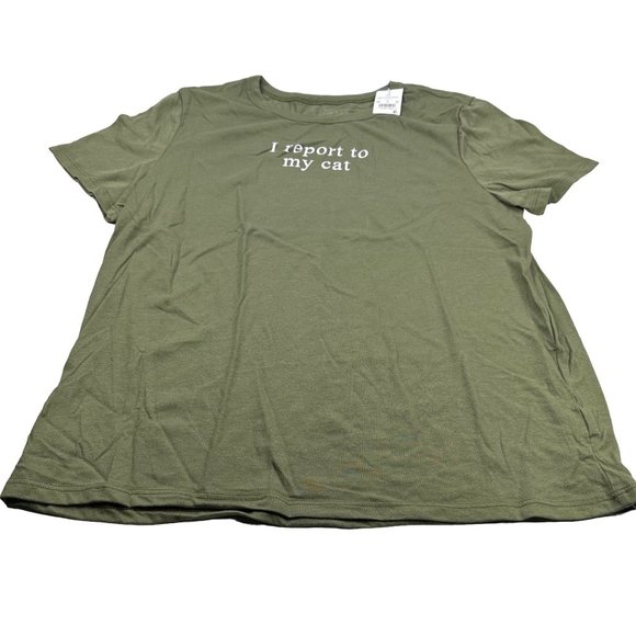 Zoe And Liv Women's Size XXL I Report To My Cat Short Sleeve Tee Shirt Green New - Picture 1 of 11